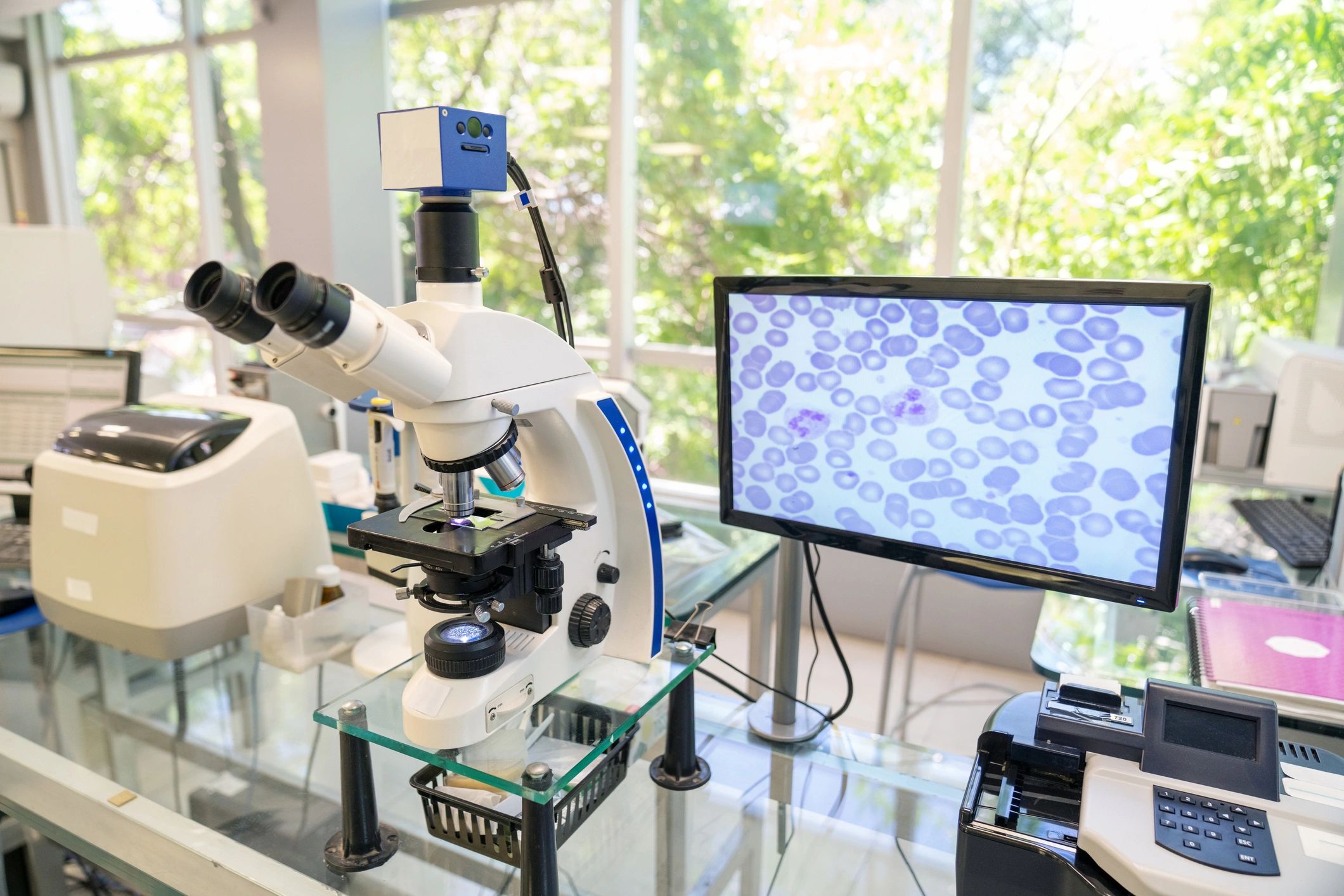 Microscope and digital imaging setup representing materials research and validation