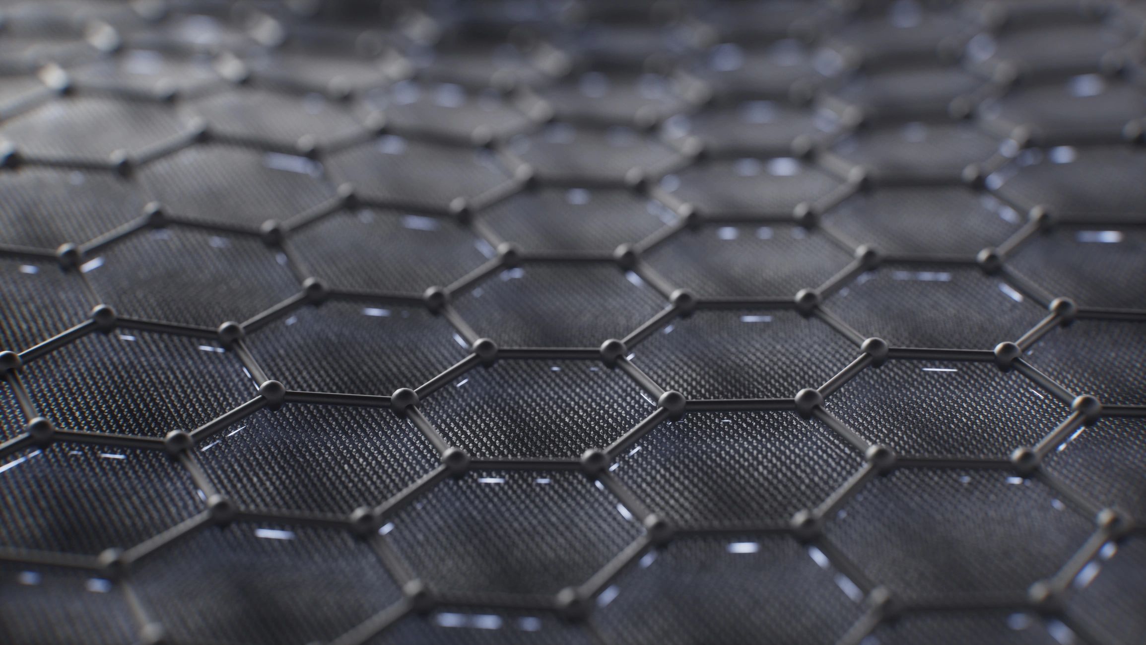 Close-up view of a graphene hexagonal lattice structure